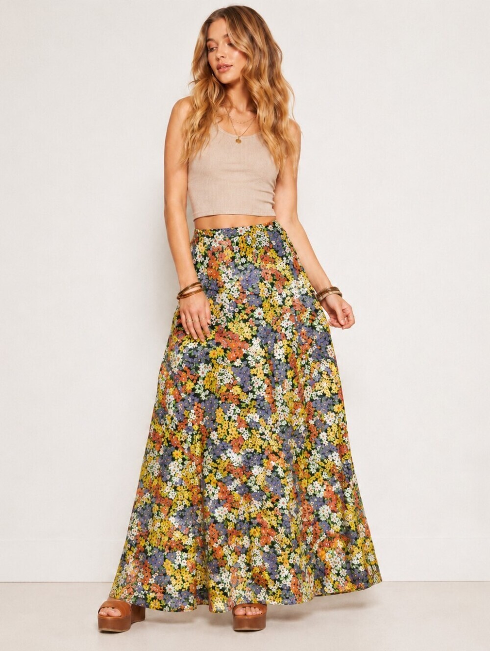 1970s floral‎ Maxi Hippie Vibe skirt XS..S
